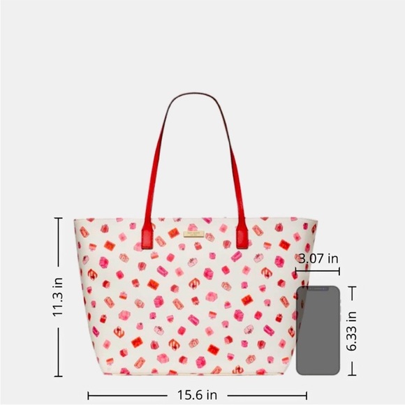 Kate Spade Red and Pink Gift Pattern Tote with Wristlet - Picture 7 of 7